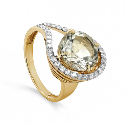 Кольцо из золота с бриллиантом и празиолитом